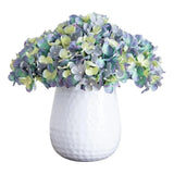 Nearly Natural 11" Artificial Hydrangea Arrangement in White Metal Vase in Blue Hydrangea