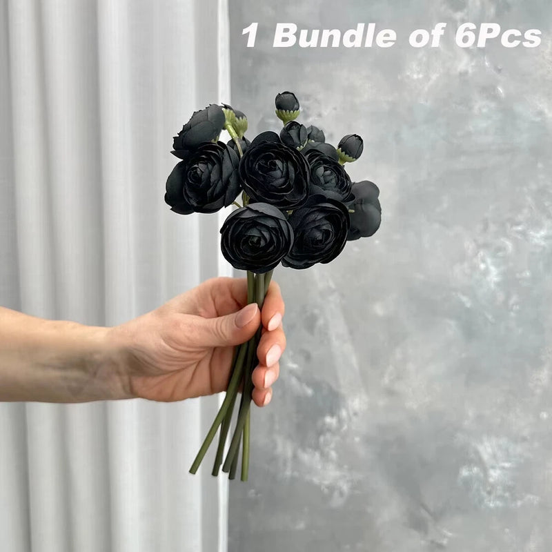 Mini Black Ranunculus Artificial Silk Flower Bunch Wedding Plant Decor Ornament Ranunculus
