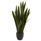 Sansevieria W/Black Planter Lush Green Leaves Silk Plant Nearly Natural Decor Green Plant