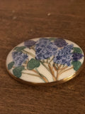 Vintage Signed Brooch Painted Hydrangeas Blue Flowers Hydrangea