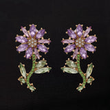 Purple Crystal Rhinestone Sunflower Stud Pierced Earrings Sunflower
