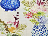 Cobalt Blue Flower Vase Curtain Fabric By The Yard, Upholstery, Drapery Fabric Flowering Plants