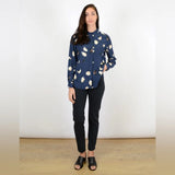 Ganni Jones Button Down Shirt in Blue Carnation Flower 38 M Designer Workwear Carnation