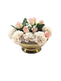 Vintage Silk Floral Arrangement in Footed Brass Planter Pot England 7