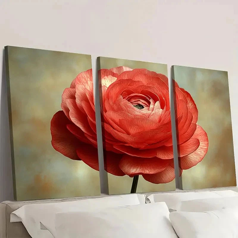 3pcs Red Ranunculus Flower Painting  RT Wall Art Canvas  Unframed/Framed Ranunculus