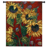 40x53 SUNFLOWERS on Red II Floral French Country Abstract Tapestry Wall Hanging Sunflower