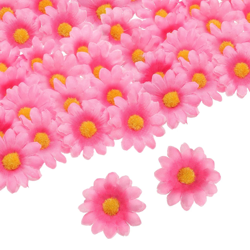 100pcs Artificial Daisies Flower Heads,1.6" Silk Fake Daisies Heads Pink Yellow Daisies