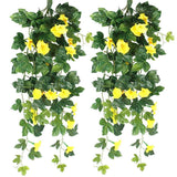 2PCS Artificial Fake Hanging Plants Morning Glory Flowers Vine In/Outdoor Decor Flowering Plants