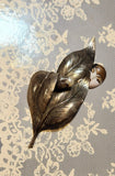 VTG Antique Silvertone Calla Lily Faux Pearl Large Brooch Lily