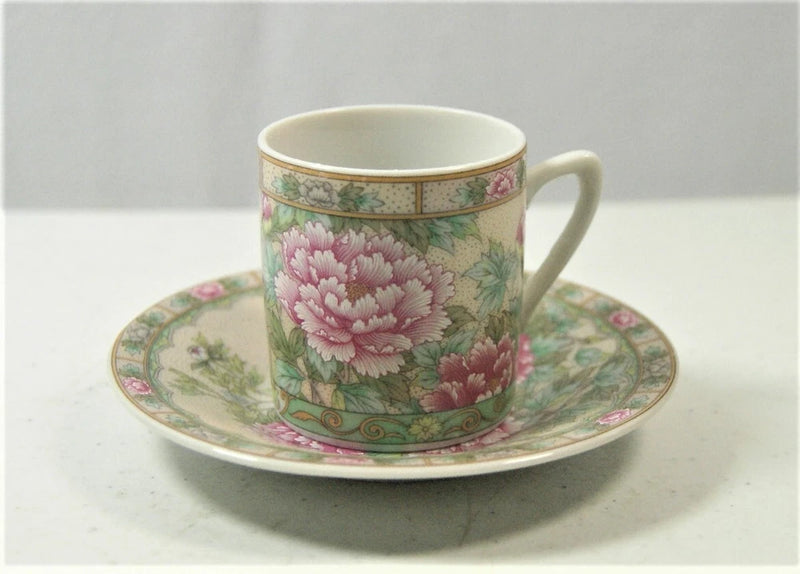 Vintage 1988 Lefton China Pink Peony Flower Demitasse Cup and Saucer Set Peony