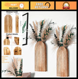Set of 2 Wooden Vases with Pampas Grass & Eucalyptus - Boho Home Decor, Rustic A Pampas Grass