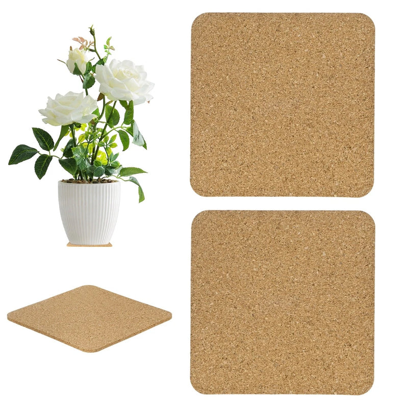 2-Pack Cork Plant Coasters, 4.1 in Square Cork Plant Mats for Garden [Wood Tone] Garden Plants