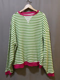 NWOT Free People WE THE FREE Women Oversized Sweatshirt SZ S Green/Pink Striped Roses