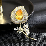 Women's Yellow/Green Clear Cubic Zirconia CZ Lily Flower Brooch Pin Lily