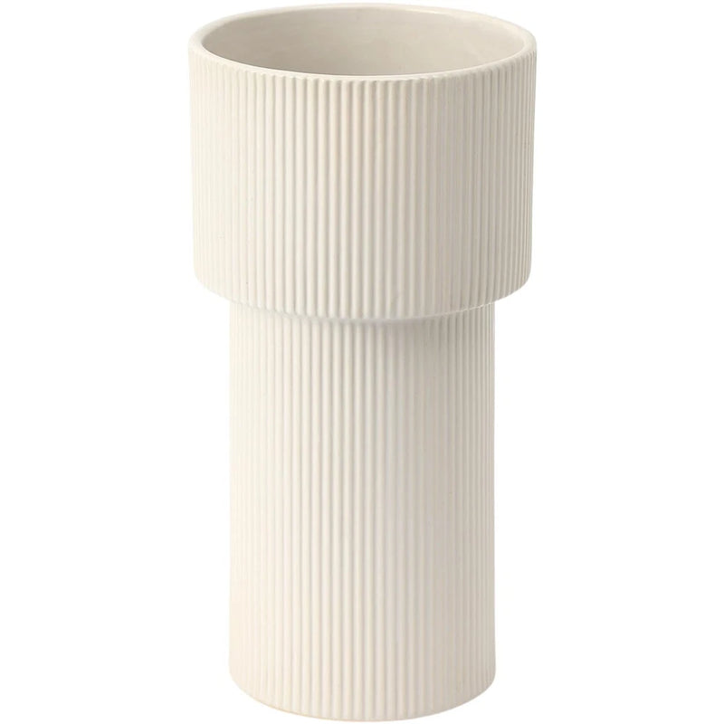 White Ceramic Flower Vase, Decorative Vase for Pampas Grass, Ribbed Vases for... Pampas Grass