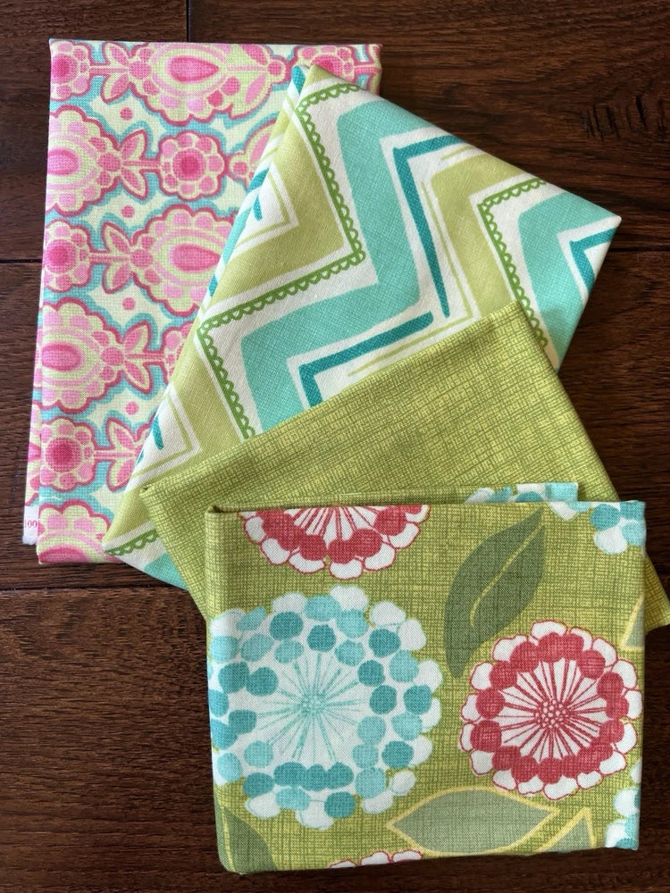 MODA Spring House By Stephanie Ryan -4 Half Yard  Bundle Fabric Green Floral VTG Flowering Plants