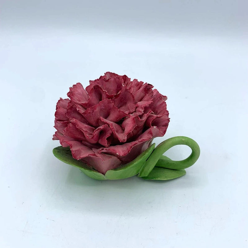 Vintage Small Porcelain Carnation Flower Trinket Box Handmade Delicate Carnation