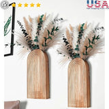 Boho Wall Decor Set Wooden Vases Faux Pampas Grass Eucalyptus Mounted Planters Pampas Grass