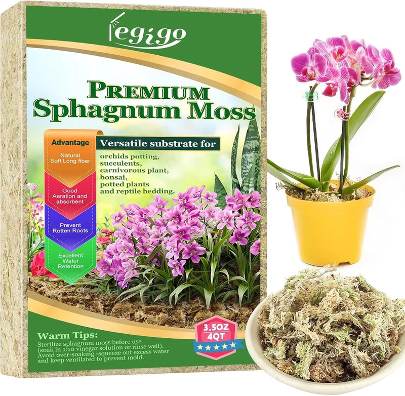 Legigo premium sphagnum moss in bag with loose long-fiber moss in a bowl