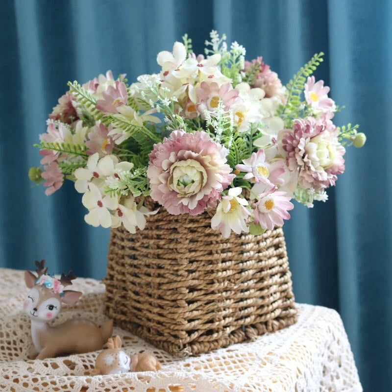 Fake Flower Carnation Hydrangea Chrysanthemum Bouquet  For Wedding Props Decor Hydrangea