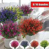 8/16 Bundles Outdoor Artificial Lavender Fake Flowers UV Resistant Shrubs Plants Roses