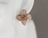 Pink Gold earrings enamel flower floral stud post daisy petal 7/8" wide Daisies