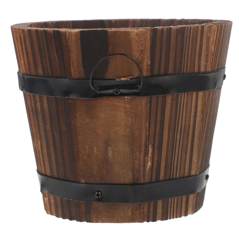 Wooden Garden Pot Barrel Flowerpot 18.5 X 15.0 X 13.5 cm Vintage Style Planter Garden Plants