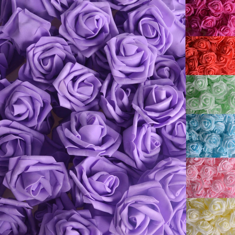 Lavender artificial roses, 2.8-inch faux flower heads (100-pack)