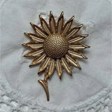 Gold Tone Sunflower Brooch Pin Gold Metal Flower Plant Decorative Art Theme Sunflower