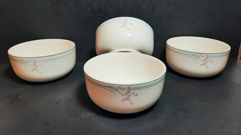 Set of four vintage cream bowls with pink carnation pattern, England marked
