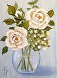 White Flowers Painting 5x7Ó Roses Bouqet Oil Artwork Hand Painted Wall Art Hydrangea