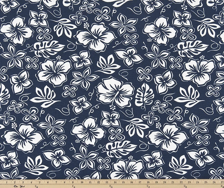 Premier Prints Hibiscus Vintage Indigo 55" Cotton Fabric by the Yard Flowering Plants