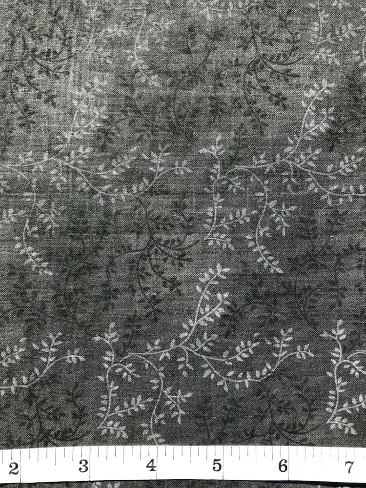Tiny Vines Mottled Quilt Fabric - Charcoal Black - Fat Quarter Flowering Plants