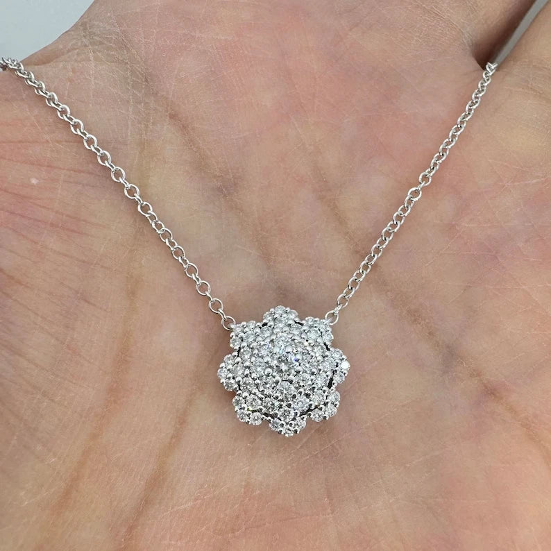 1.20Ct Round Cut Lab Created Diamond Sunflower Pendant 14K White Gold Plated Sunflower