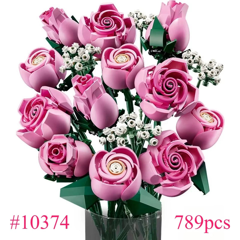 Botanicals Pink Rose Bouquet 10374 Building Set 18+ Home Office Decor Gift Girls Bouquet