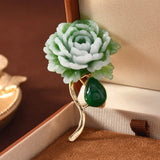 Chinese Style Green Resin Peony Flower Brooch Pin Cheongsam Decorate Women Gift Peony