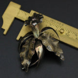 Gold Plated Large Lily Flower Vintage 925 Sterling Silver Women's Brooch Lily