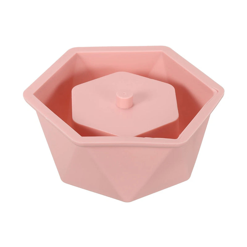 Hexagon silicone planter mold, pink, with central stem insert