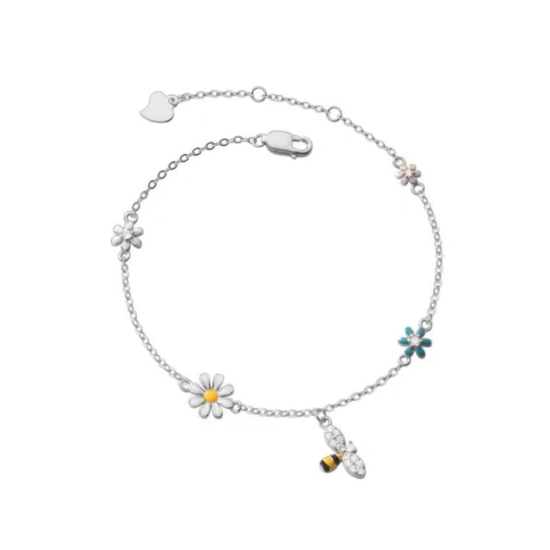 Dainty Bee Daisy Flower Link Bracelet Cute Sweet Silver Gold Plated Sunflower Ho Sunflower