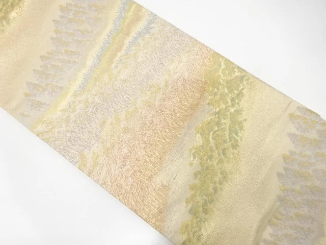 7539653: JAPANESE KIMONO / ANTIQUE FUKURO OBI / SILK / WOVEN TREE & PAMPAS GRASS Pampas Grass