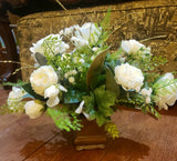 Designer Winter White Gold Silk Floral Arrangement Antiqued Planter 18