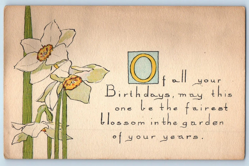 Birthday postcard with lily flower illustration and birthday message