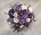 Plum Bridal Sola Wood Bouquet Custom Purple Wedding Flowers Moody Bridesmaid Hydrangea