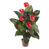 Nearly Natural 3ft Anthurium Silk Plant (Real Touch) in Red Green Plant