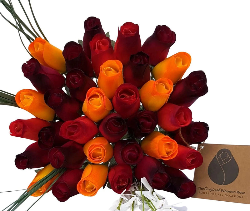 Dark Fall Harvest Flower Bouquet. The Original Wooden Rose 1, 2, 3 Dozen Green Plant