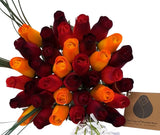 Dark Fall Harvest Flower Bouquet. The Original Wooden Rose 1, 2, 3 Dozen Green Plant
