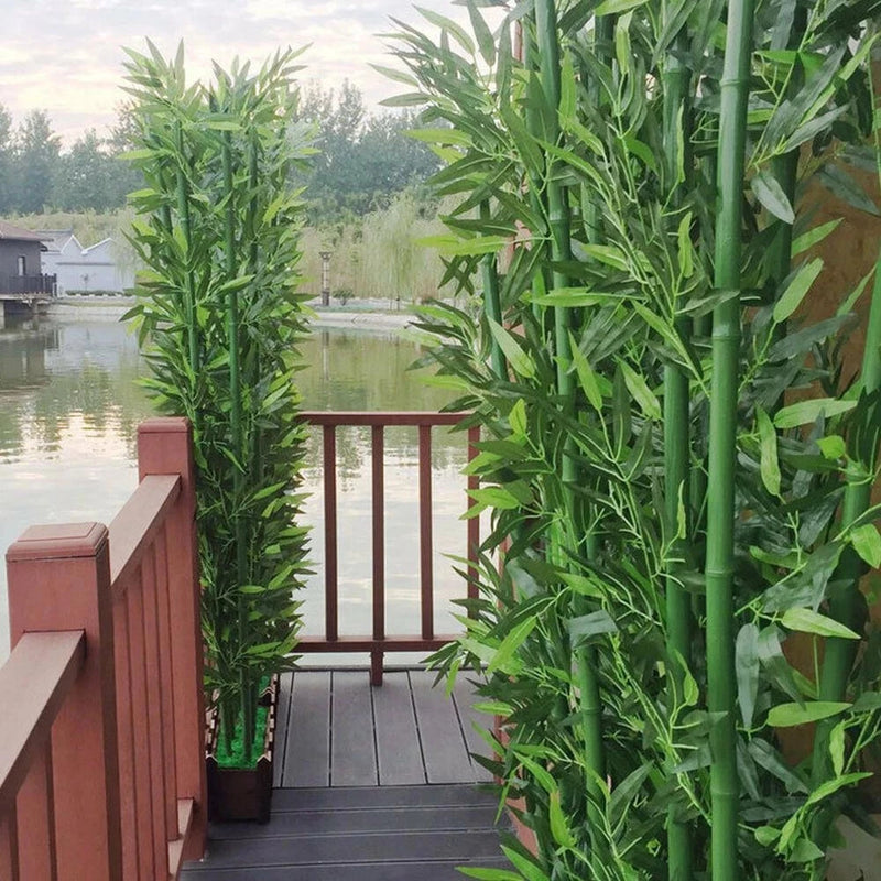 Set of 10 artificial bamboo plants with green stalks and leafy foliage in pots