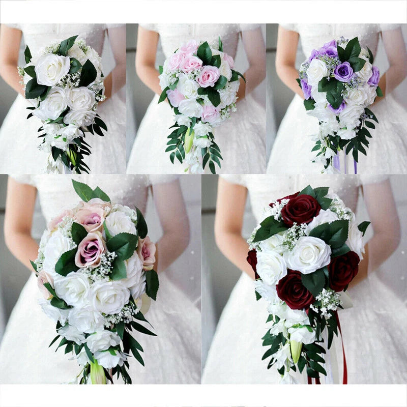 Wedding Bride Bouquet Hand Tied Flower Decor Holiday Supply Realistic Bouquet Bouquet