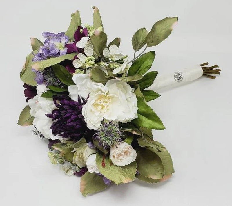 Wedding Bouquet Cottage French Mixed Flowers in Purple Colors Bouquet