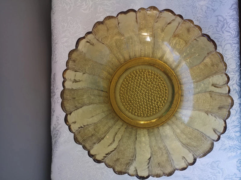 Vintage Amber glass sunflower shaped bowl, yellow flower glass bowl  fruit/salad Sunflower